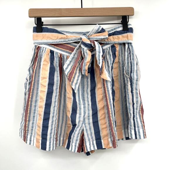 ULLA JOHNSON Martim Shorts in Sky Size 2 Blue White Coral Red High Waist Tie - Picture 3 of 16